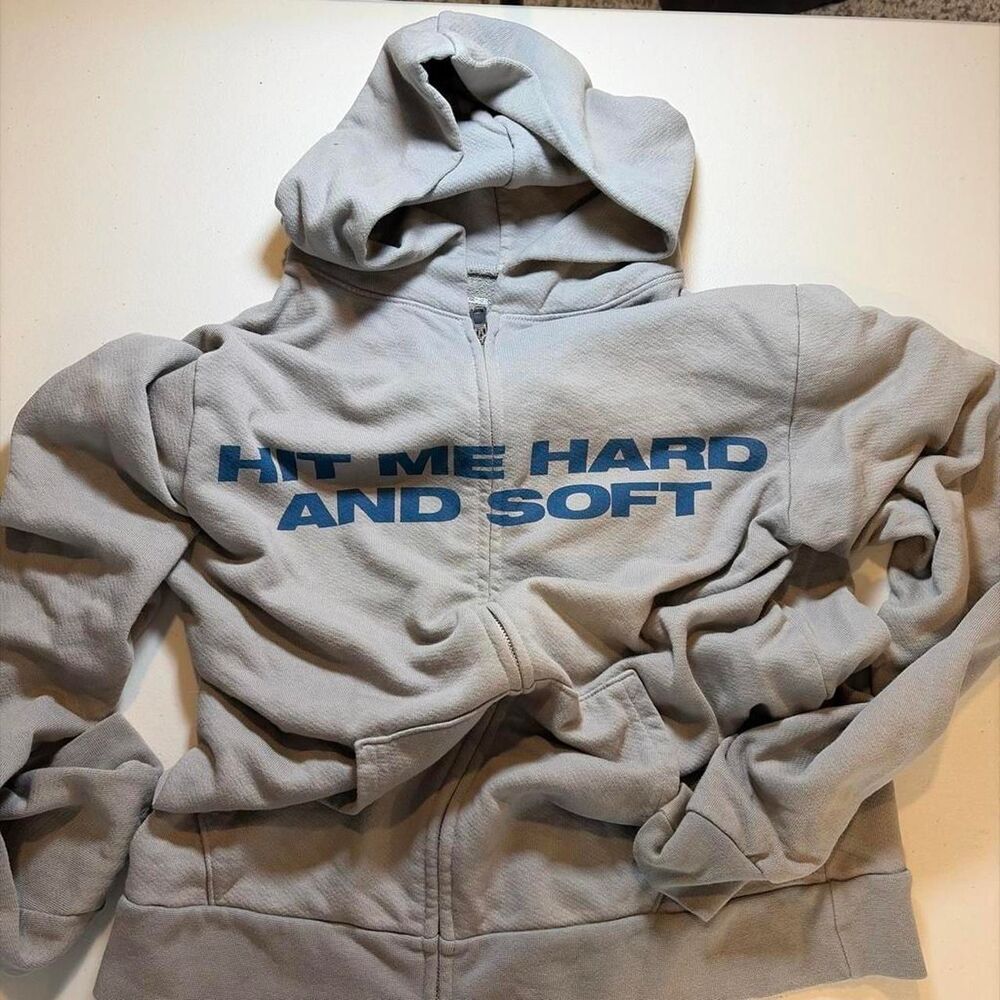 By-billie Men's Grey and Blue Hoodie